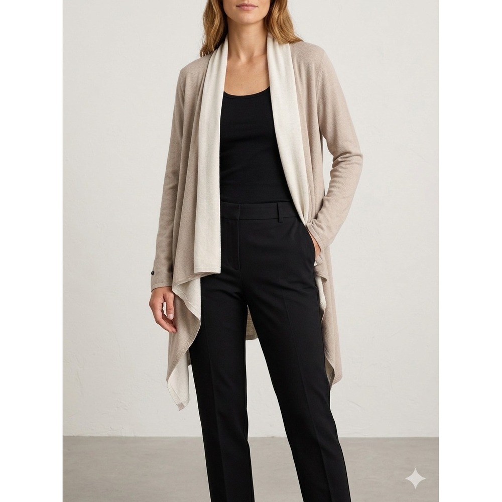 J. Jill Cardigan Womens Large Beige Open Front Draped Shawl Collar 2220 Luxury